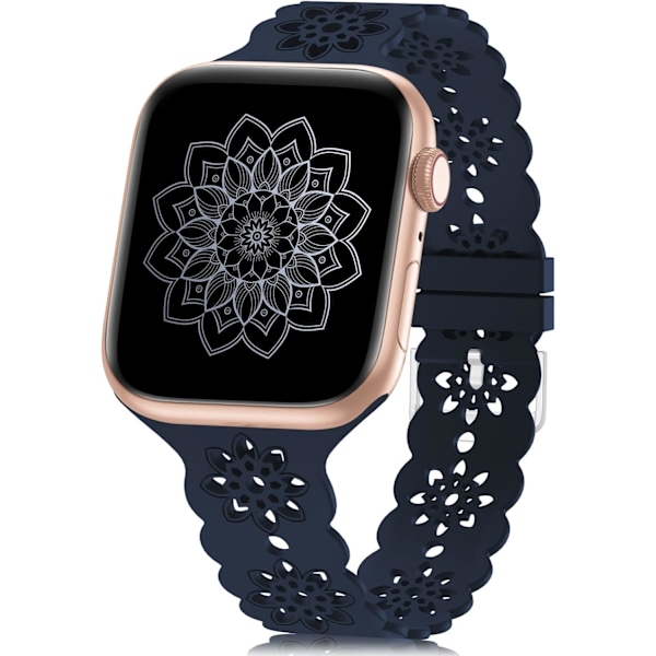 Blommigt silikonband kompatibelt med Apple Watch-band 38 mm Deep Blue 42mm/44mm/45mm/49mm Deep Blue 42mm/44mm/45mm/49mm