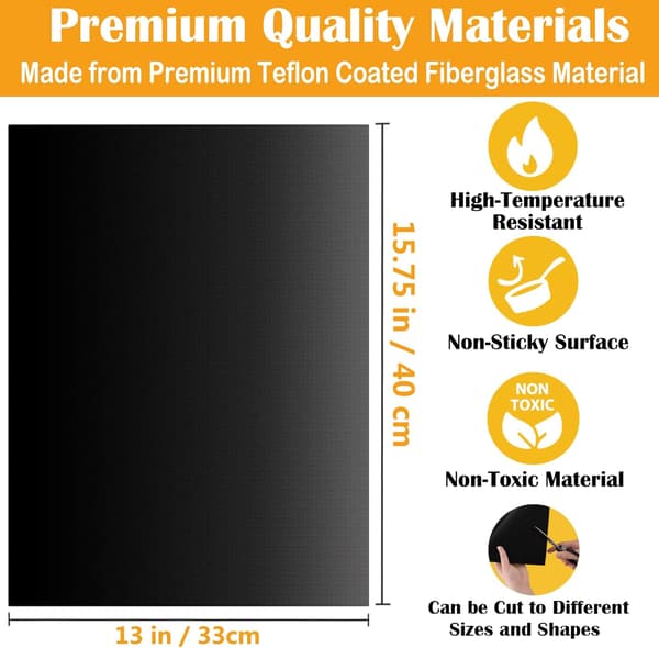 10-pakning Grillmatte, Ovnmatte, Bakematte - Non-stick - 40x33 Svart