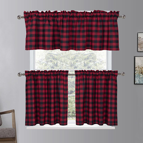Kökets gardiner, Buffalo Plaid Gingham Tier Gardiner för kökets kafé Gardiner Badrumsfönster Gardiner