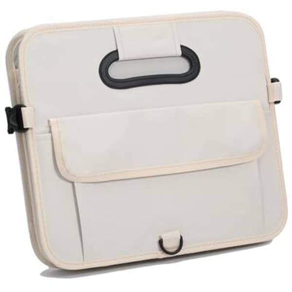 Bilbagageorganisator, sammenklappelig, holdbar, med flere rum og justerbare stropper (beige)