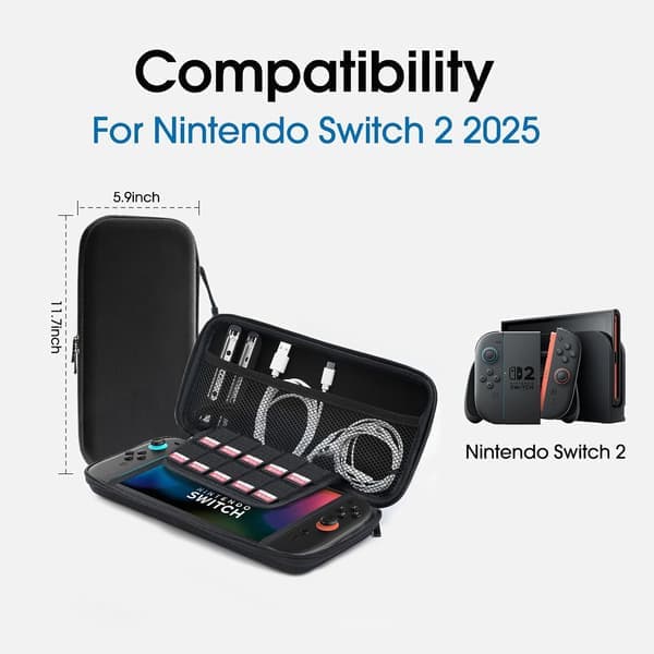 Bæretaske til Nintendo Switch 2 [7.9''] Beskyttende Hard Shell Bærbar Rejsebæretaske til Switch-konsol og tilbehør