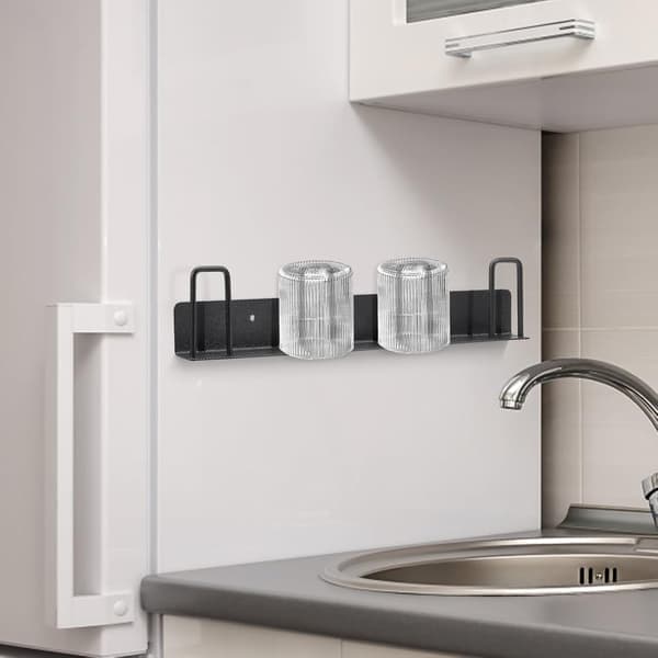 2-pack Drill-Free Wall Mounted Mug Rack with 8 Hooks, Self-Adhesive Metal Cup Holder for Kitchen, Office, Bar Display (Black)