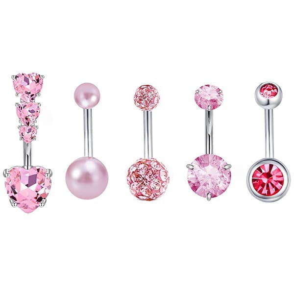 5 stk./sæt Mode Rustfrit Stål Zircon Navlepiercing Hjerte Mave A6