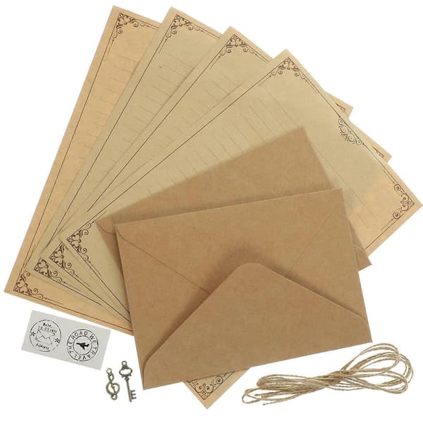 Vintage Brevpapir og Konvolut Sæt Rejsende Notesblok Indsats Beige Rektangulær 2 Sæt