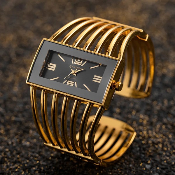Märke Damklockor Dammode Armband Armband Kvartsstålklocka Watch Montre Presenter reloj mujer Relogio Feminino Gold Black Gold Black