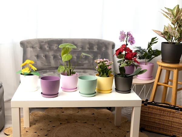 Hvide havepynt hvide potter med underskåle - Udendørs potter med mat finish og plantebakke - Potter med underskåle Sort