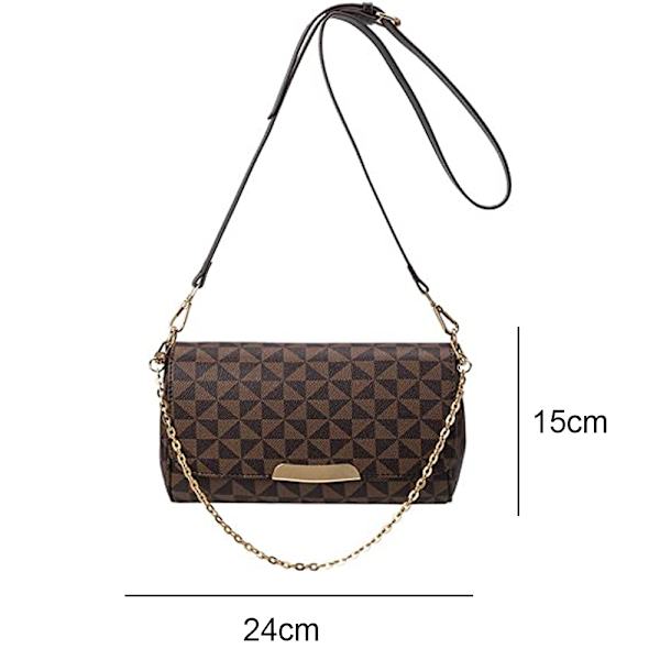 Trendig retrotryck rutig liten fyrkantig väska, mångsidig kedja enaxlad crossbody väska
