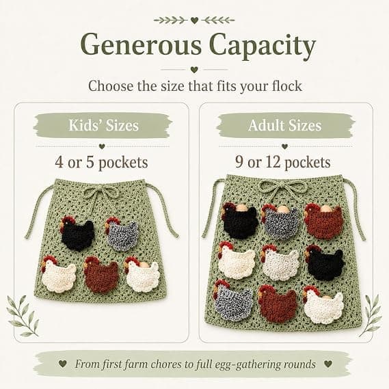 Crocheted Egg Collecting Apron with Chicken Pockets - Handmade Apron for Gathering Fresh Backyard Eggs