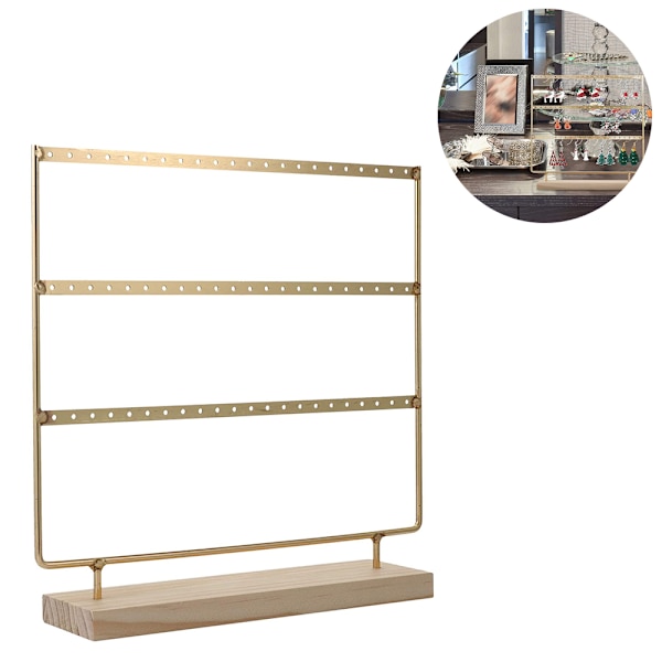 Örhänge Organizer 3-Tier Smyckesorganisatör Display Stativ, Metall Örhänge Hållare med Trä Bas Stativ, Halsband Förvaringsbricka