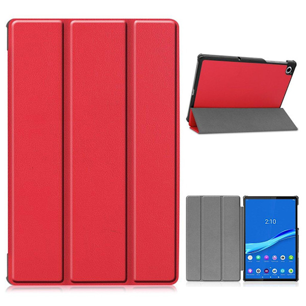 Lenovo Tab M10 FHD Plus slitstarkt trefaldigt läderfodral - Röd Röd