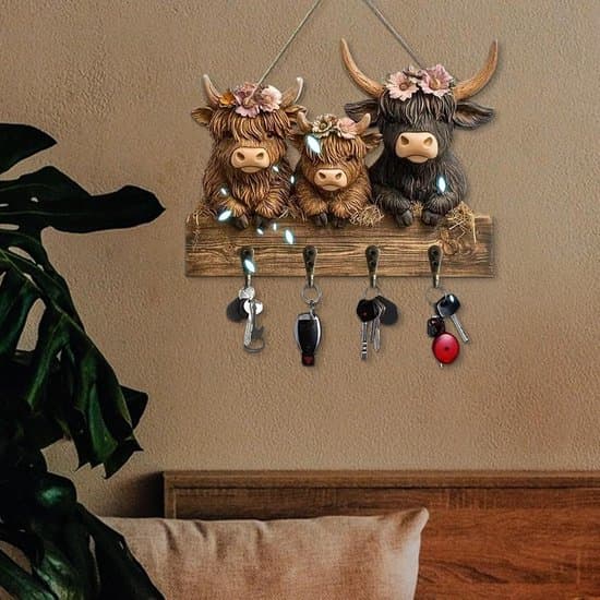 Hooks - Key Ring Holder - Key Holder for Wall - Key Hooks - Coat Rack with 4 Hooks - Cow-shaped Wall Shelf Decoration Suitable.