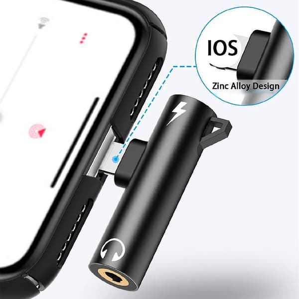 Lightning til 3,5 mm Jack Hodetelefon Lydladeadapter Konverter for iPhone black