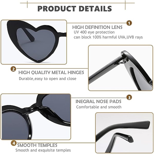 3 st hjärtformade solglasögon för kvinnor trendiga retro cat eye solglasögon presentidé glasögon trendiga för kvinnor estetiska
