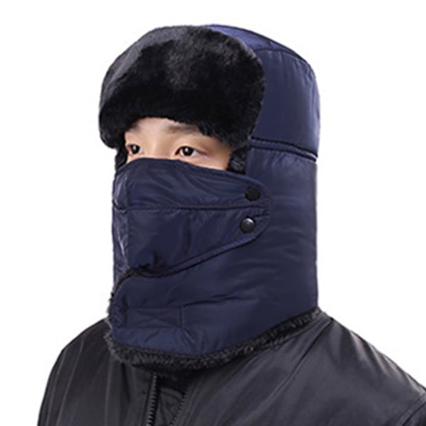 Fälla hatt, vintervarma trooper hattar med öronlappar och mask, bomberhatt för män/kvinnor svart