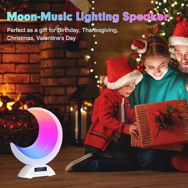 Månebordslampe med vækkeur, RGB & Bluetooth - Justerbart stemningslys, scene- og musiktilstand til soveværelse, stueindretning