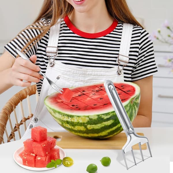 Vannmelonkutter, vannmelonkutter i rustfritt stål, bærbar fruktkutter for melon, mango, kjøkkenredskaper for hjem, campingfest