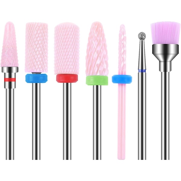 Rosa 7 st keramiska nagelborr set professionell borttagning akrylgel nagelband akryl diamant karbid nagelborr verktyg för manikyr pedikyr hem