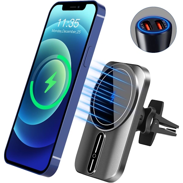 Magnetisk trådlös billaddare för iPhone 12 /12 Mini /12 Pro/ 12 Pro Max 【 med QC3.O billaddare adapter】 Snabb Magsa-fe billaddare