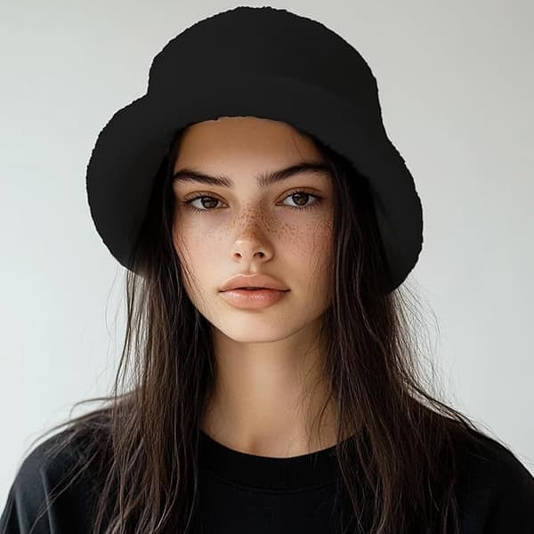 Women's Solid Color Stylish Versatile Warm Thick Fisherman Hat, Made of Lambswool.