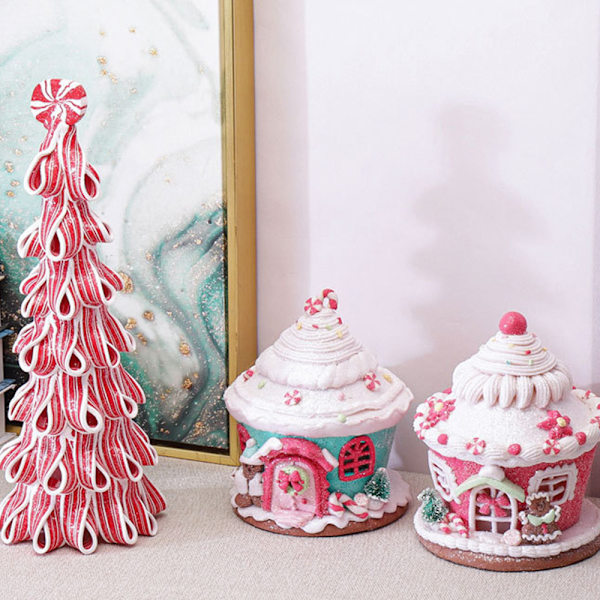 Pepparkakshus Dekorativ Julgran Prydnad med Slott Godis Trä