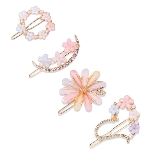 Sæt med 4 håndlavede dekorative hårspænder til kvinder, blomsterhåraccessories.