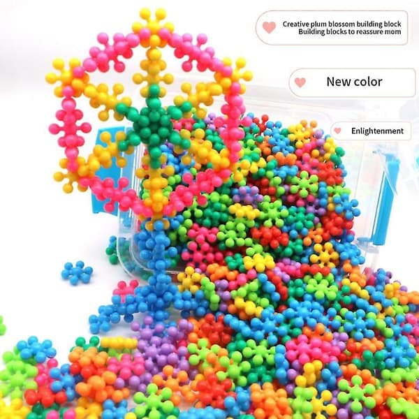 Barn 3D roterbara plommonblommor byggklossar leksak DIY montering snöflingor 150 bitar i låda