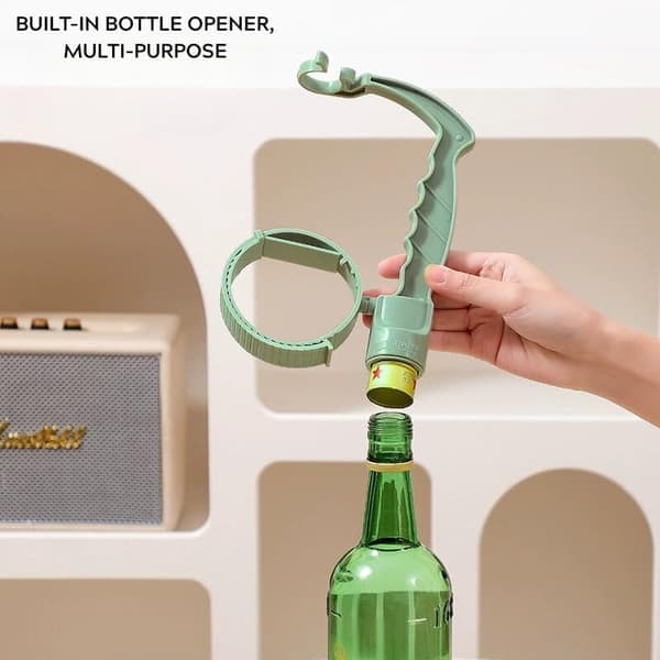Adjustable Bottle Handle with Built-in Bottle Opener - Multifunctional Holder for Oil and Beverage Bottles with Lid Support - Durable PP & TPE