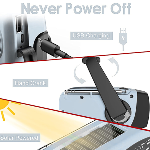 Nödhandvevradio med LED-ficklampa, AM/FM bärbar väderradio med 1200 mAh ström