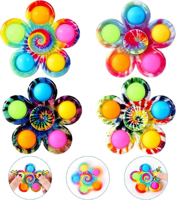Pop Fidget Spinner Leksaker 4-pack, Party Favor Pop Fidget Leksak Bulk Pack, Bubble Sensoriska Leksaker Set för Barn, Enkla Pop Fidget Spinners ADHD