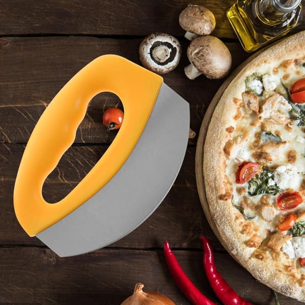 Pizzakutter i rustfritt stål, pizzakutter og ostekutter med doble hjul og ergonomisk håndtak, brød- og bakverkkniv