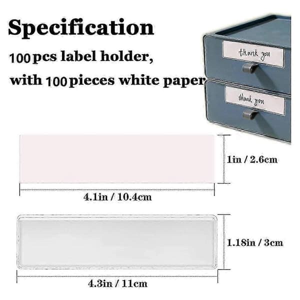 Label Holders Self-Adhesive Shelf Edge Label Clear Shelf Edge Label Index Card Pockets Drawers File Storage Boxes Label Holders 100-pack Transparent  White