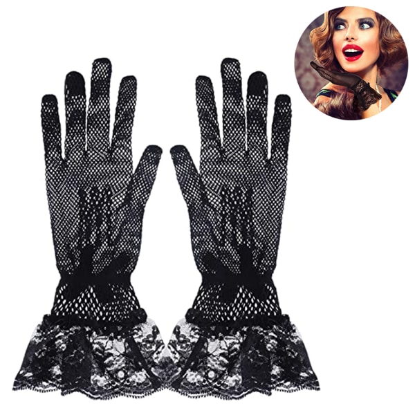 Damspetshandskar Eleganta korta spetshandskar Tea Party Handskar för kvinnor Bröllopsmiddagar Svart