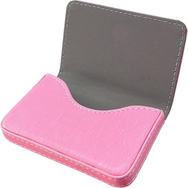 Visittkortmappe i skinn med magnetisk lukking - Rosa Pink