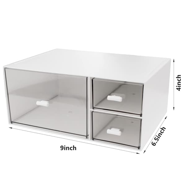 3-Tier Stackable Desk Organizer, White Plastic Storage Drawers with Multiple Compartments for Office Supplies, Makeup, and Bathroom Organization White