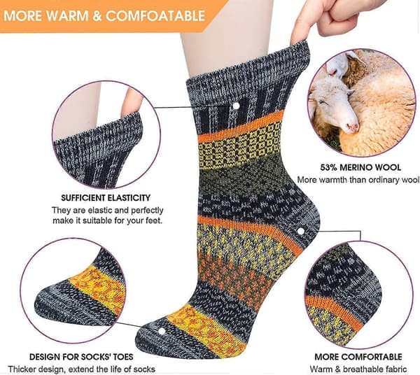 Crday 5 Pairs Women's Merino Wool Winter Thermal Soft Classic Thick Socks Gift-lingling