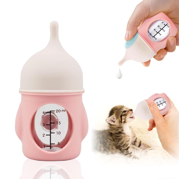 Flaskmatningsflaska för valpar - 20 ml nappflaska med långsamt flöde för nyfödda kattungar/valpar/smådjur (rosa)