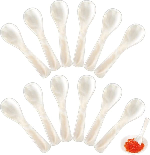Kaviar skje Perlemor Mop Skje for Kaviar Egg Iskrem Salt Kaffe Servering Restaurant Serveringssett (12 Stykker 3.55 Tommer)