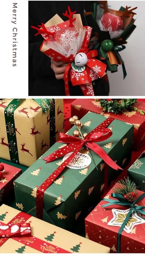 Presentpapper - Julpresentpappersset 7-delar - 50x74 cm - Återanvändbart presentpapper med Renar, Snöflingor & Julgransdesign - Eco