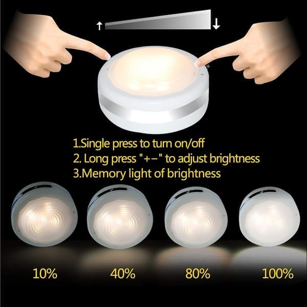 Puck Lights, Battery Operated Lamp with Remote Control, Wireless LED Under Cabinet Lighting, Dimmable Wardrobe Lighting (Natural White 6-pack)