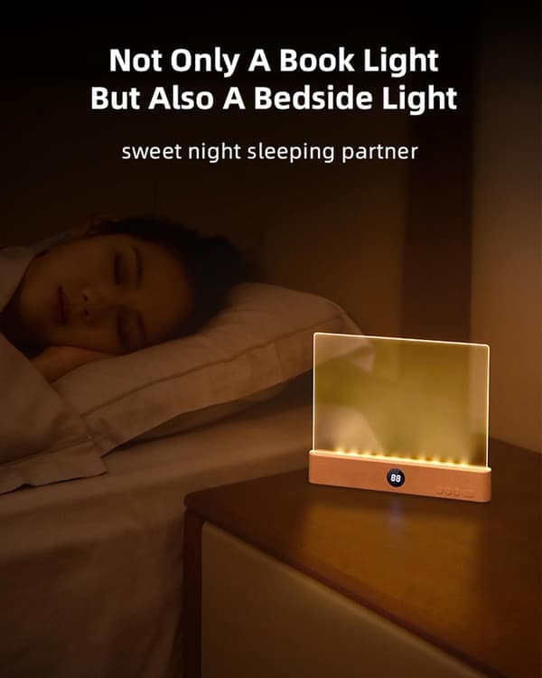Rechargeable Transparent LED Flat Reading Light, Dimmable Full Page Panel Light with Book Clip, Three Color Modes and Timer. White White