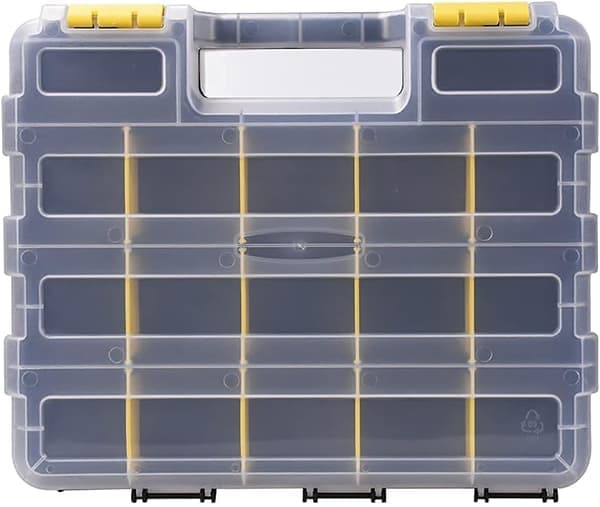 Tool Organizer Box For Small Parts 34 Compartments Double-Sided Hardware Organizer with Removable Plastic Dividers for Screws, Nuts, Nails,