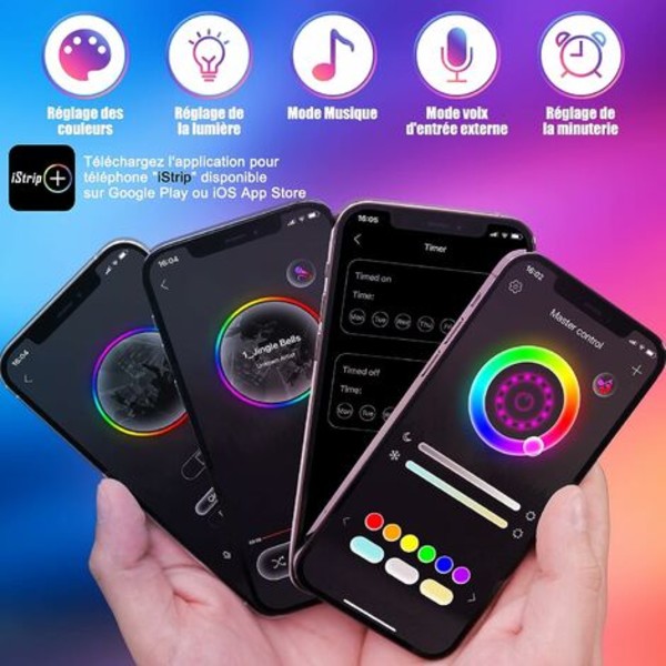 Super Bright 3M LED Strip [App Smart Control], Multicolor Bluetooth 5050 RGB LED Strip, Musik/Voice Sync Färgändring för hembelysning, fest