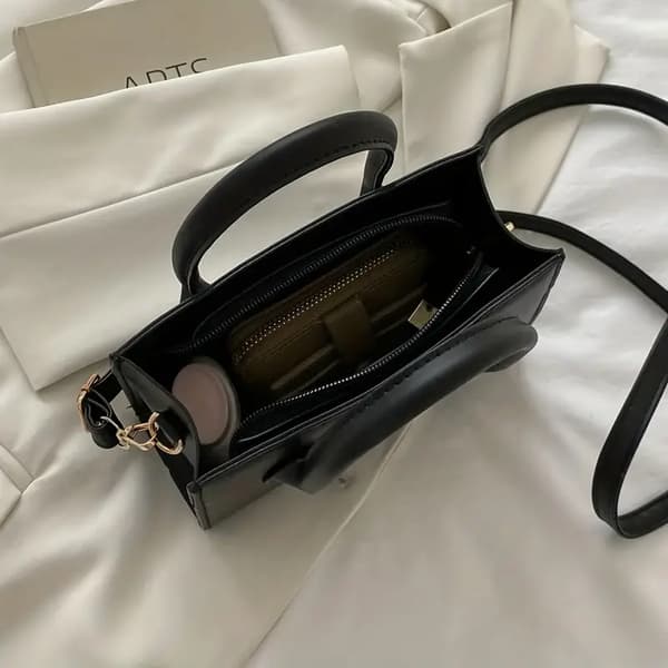 Minimalist Black Small Square Bag, All-Match Top Handle Bag, Classic Shoulder Bag For Work
