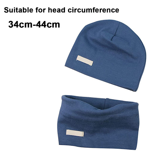 Barnmössa och halsduk set - Bomull Mjuk & Lätt Stretch Material Blå S