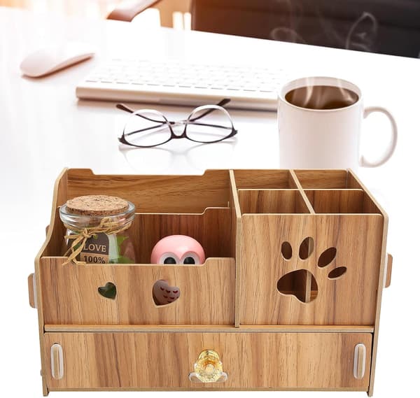 Desktop Organizer Multifunctional Wooden Storage Shelf Pen Holder Office Supplies Desk Shelf Storage Box Table Display Shelf Storage Box