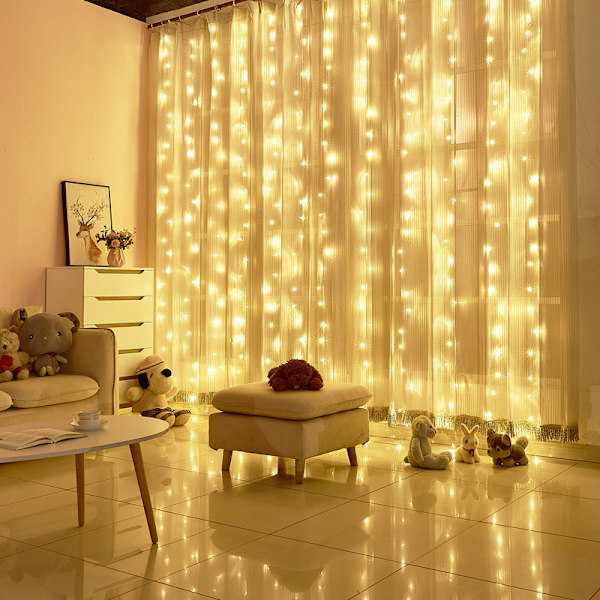 3x3m LED-gardinlampa, 300 LED-ljussträngsgardin med fjärrkontroll och timer 8 lägen Ljussträngsgardin för utomhus inomhus jul födelsedag