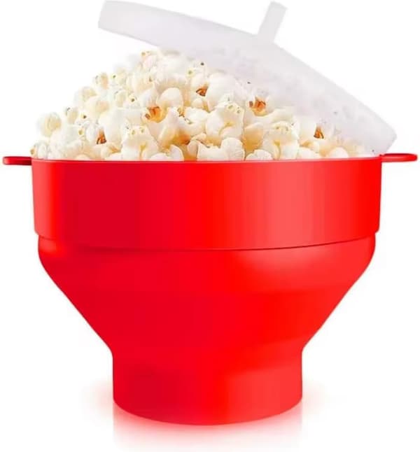 Popcorn Bowl Silicone Micro Bowl for Popcorn - Foldable Red