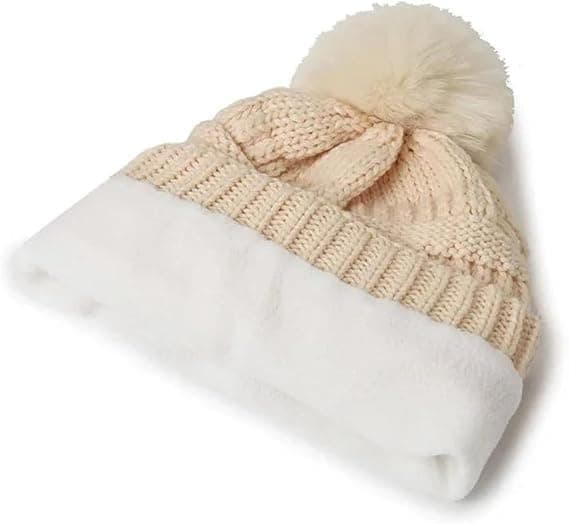 Women's Twisted Knit Beanie Thick Wool Hat Solid Color Warm with Drawstring Top Casual Style Provides Warmth.