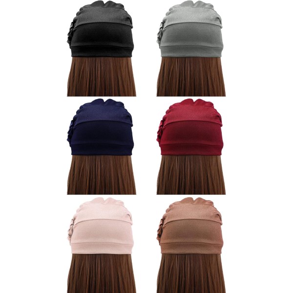 6 st Dam Turban Hat Turban Covers Vintage Flower Head Wraps Elastisk Beanie Enfärgad hatt Huvudbonader för tjejer