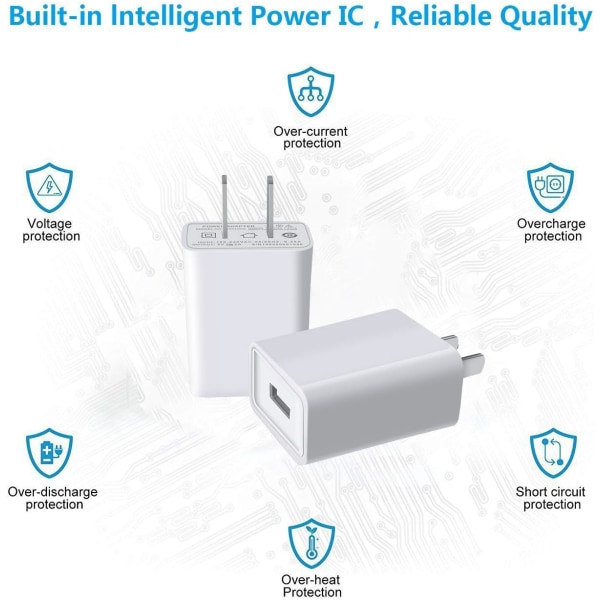 USB-väggladdare 5V 2A AC-strömadapter (vit 2-pack)